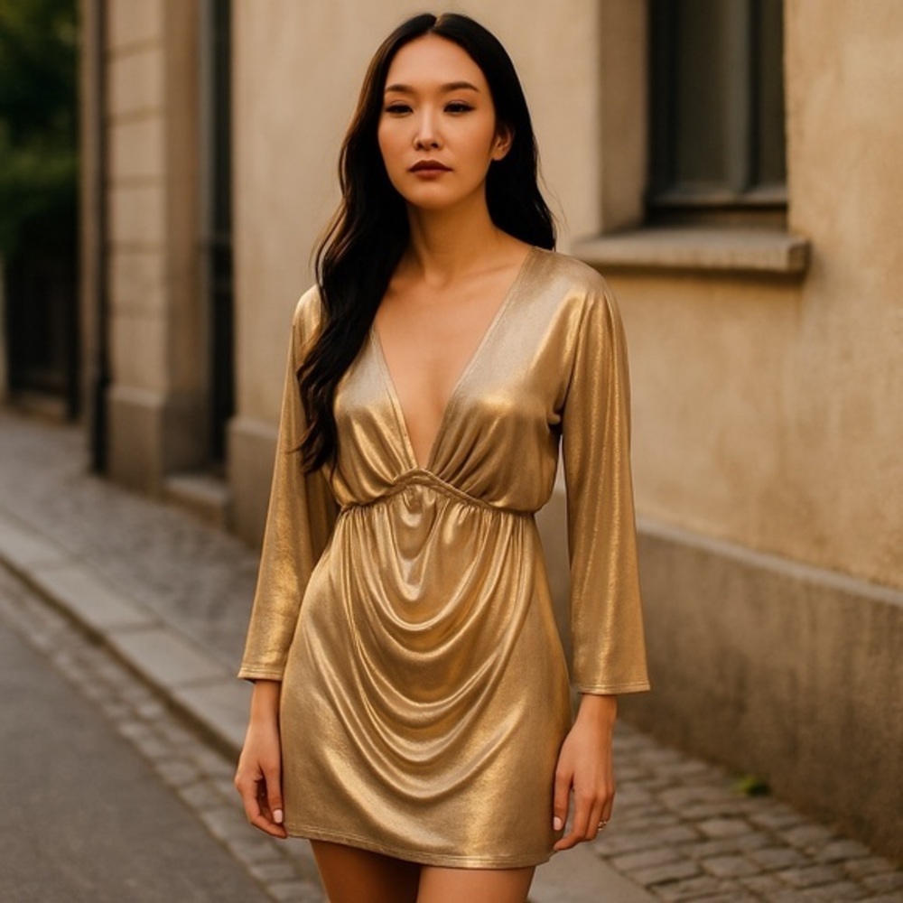 Glamorous Gold Long Sleeve Dress